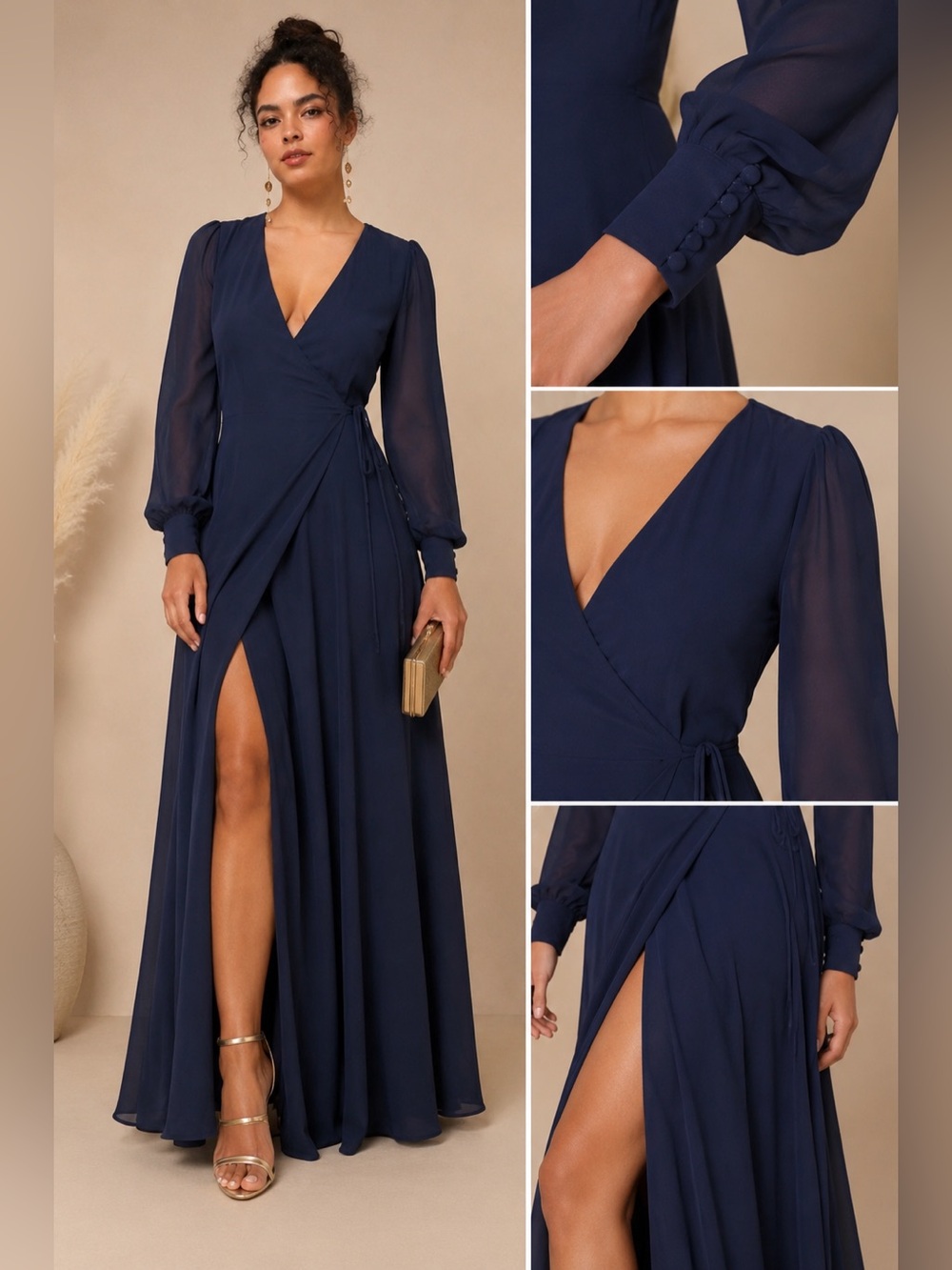 Lulus My Whole Heart Navy Blue Wrap Maxi Dress NWT Medium Wedding Guest Formal